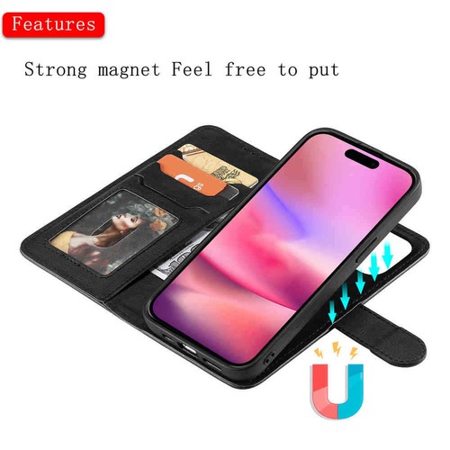 For iPhone 16 15 14 13 12 11 SE XR Magnetic Detachable Wallet Leather Case Cover - Picture 19 of 57