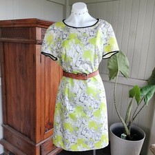 David Lawrence Dress Chatreuse Floral Pencil Short Sleeve Corporate Work Size 16