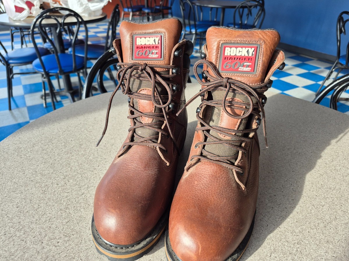 Rocky Gore Tex Leather Round Brown Steel Toe Work Boots Mens 9.5W Red Lace Up eBay
