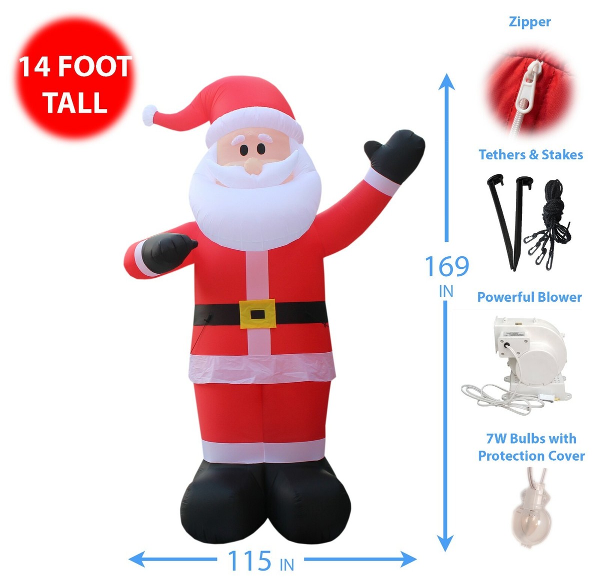 14 FOOT TALL HUGE Christmas Inflatable Santa Claus Air Blown