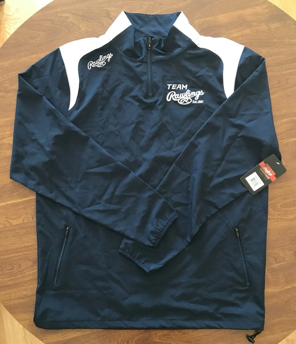 New Team Rawlings 1 4 Zip Batting Jacket Navy White Adult Medium