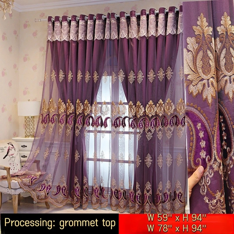 Cortinas opacas de panel europeo de lujo bordado cortina decoración de sala de estar Foto 4 de 4