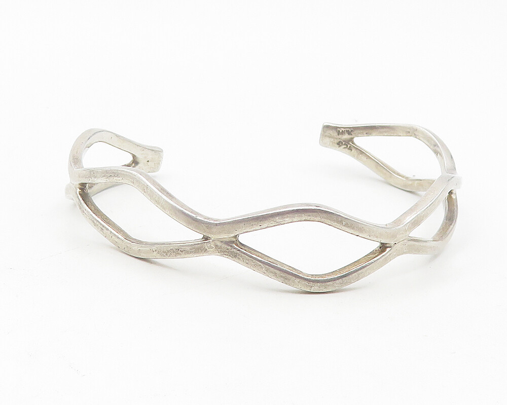MEXICO 925 Sterling Silver Vintage Open Diamond Shape Cuff