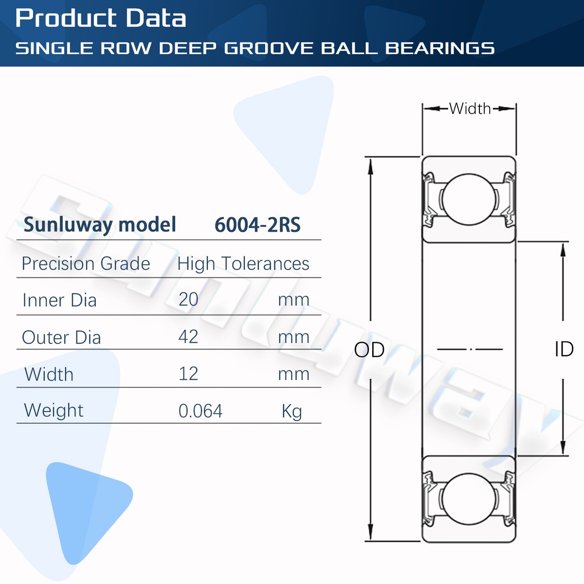 6004RS Bearing 20x42x12mm - Sealed Ball Bearing