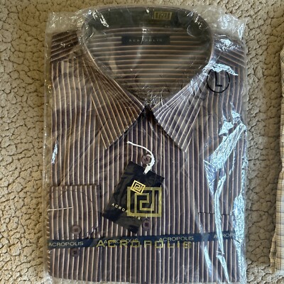 burtons dress shirts Burton Dress Shirt Mens 16 White Purple Striped Cotton Tailored Fit Point Collar