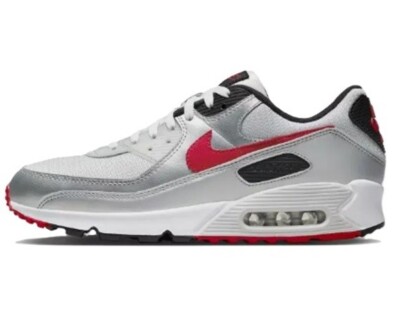 NIKE AIR MAX 90 MEN SHOES ''ICON SILVER BULLET'' DX4233 001 SILVER/RED size 9.5-12