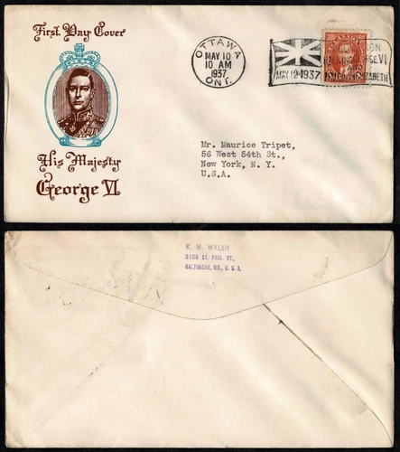 1937 Canada FDC – Coronation of King George VI  – Ottawa to USA – Royal Cachet
