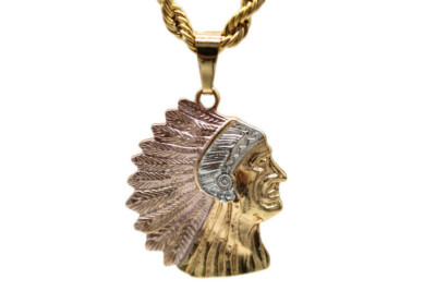 Apache Indio Medalla con Cadena Torzal Dije Nuevo Oro Chapiado Laminado