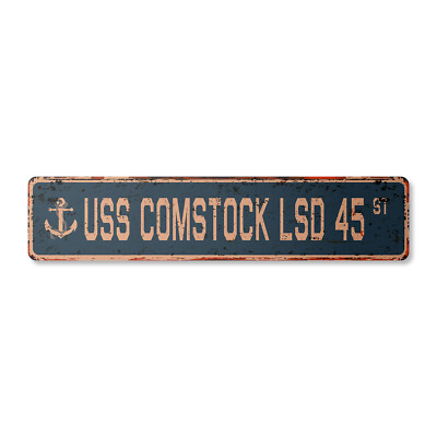 USS COMSTOCK LSD 45 Vintage Street Sign us navy ship veteran sailor rustic gift