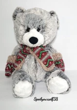 HugFun International Bear Scarf Gloves Gray Plush Animal Soft 18"
