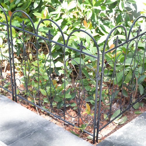 5PCS Outdoor Black Thicken Metal Garden Fence Folding Flower Bed Animal Barrier - Picture 2 of 12