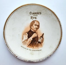 Antique CLARKE'S PURE RYE Advertising Plate c. 1900 Peoria "Old Codger" Whiskey 