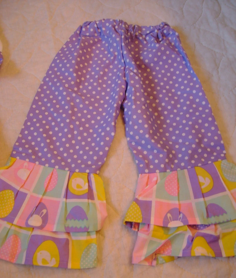 Conjunto de conejito de pascua personalizado para niñas talla 2T 2 ROSA púrpura lazos volantes brillantes NUEVO Foto 4 de 4