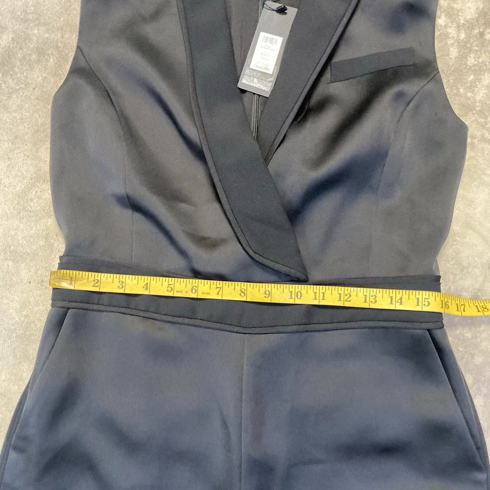 RACHEL ZOE Jumpsuit Womens 8 Black Odin Ribbed Trim Double Breasted Evening - Image 3 of 4