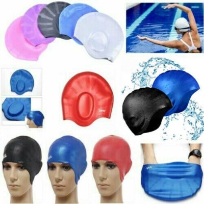 Silikon Badekappe Badekappe Mit Ohrentaschen Langes Haar Für Herren Damen Hut DE
