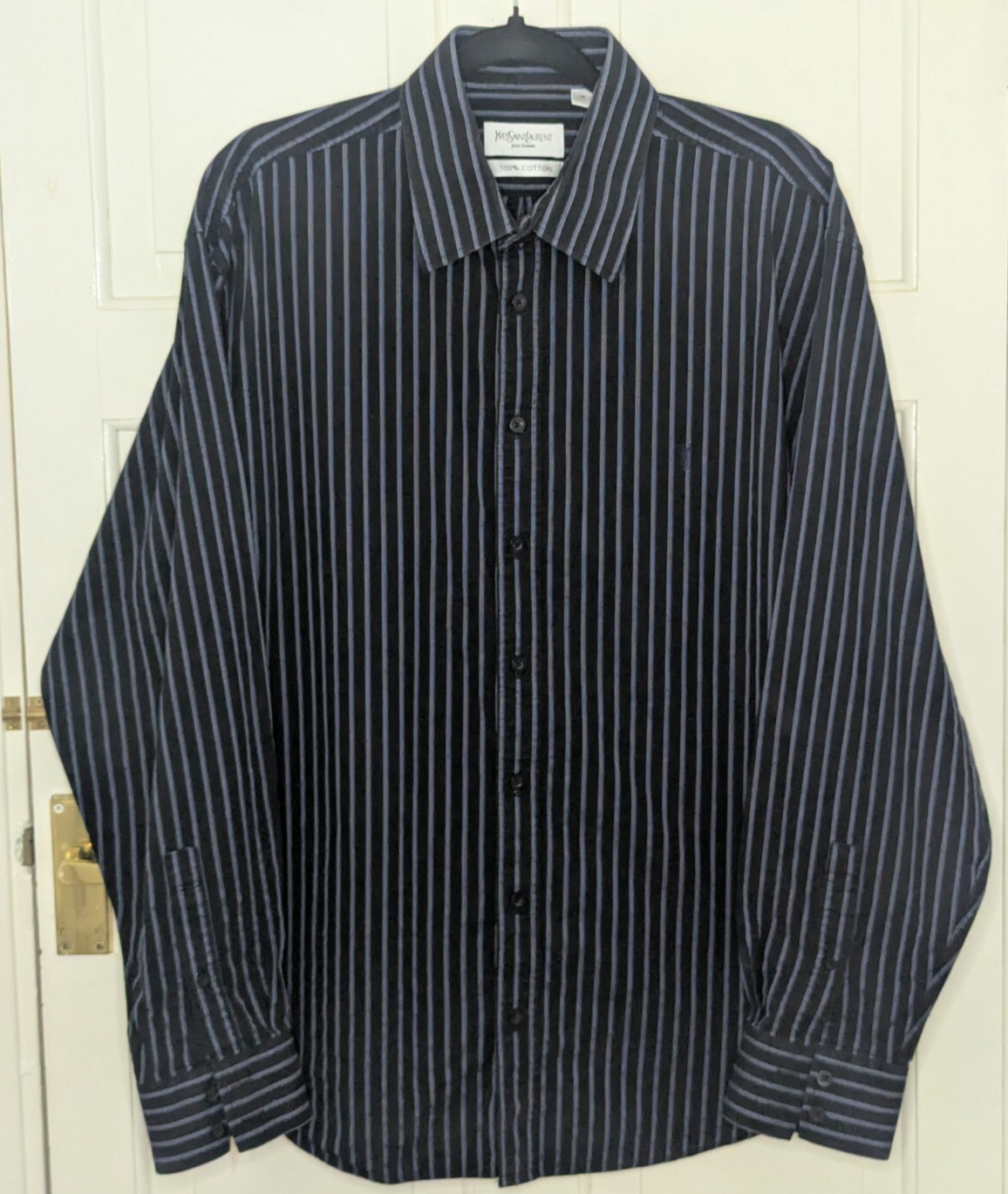 Vintage Yves Saint Laurent YSL Nero a righe Anni 90 Camicia Uomo XL Ottime condizioni