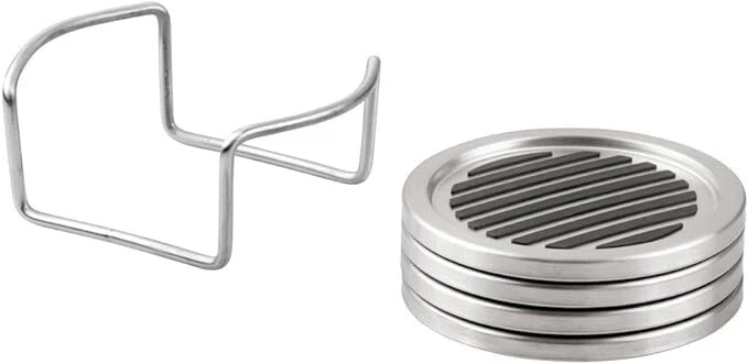 Posavasos iDesign Linea de acero inoxidable - Juego de 4 con estante de alambre Foto 2 de 3