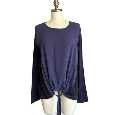 Transit Par Such Tunic Top Size L Wool Silk Panel Purple Tie Front Long Sleeve