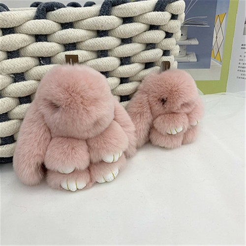 4"/6" Real Rabbit/Rex Fur Bunny Pompom Ball Car Phone Bag Keychain Pendant Gift - Picture 8 of 11