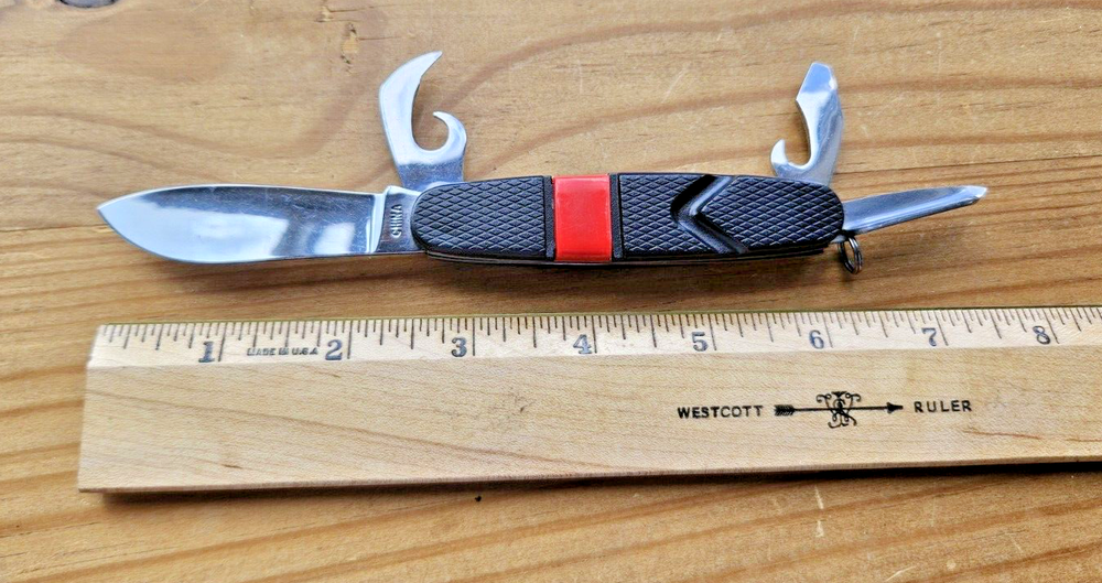 4-in-1 Multi Tool Pocket Knife with 2.25" Blade and Black Plastic Handle