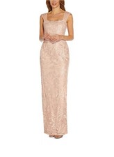 Adrianna Papell Long Embellished Evening Dress Gown Sz 8 Blush Pink