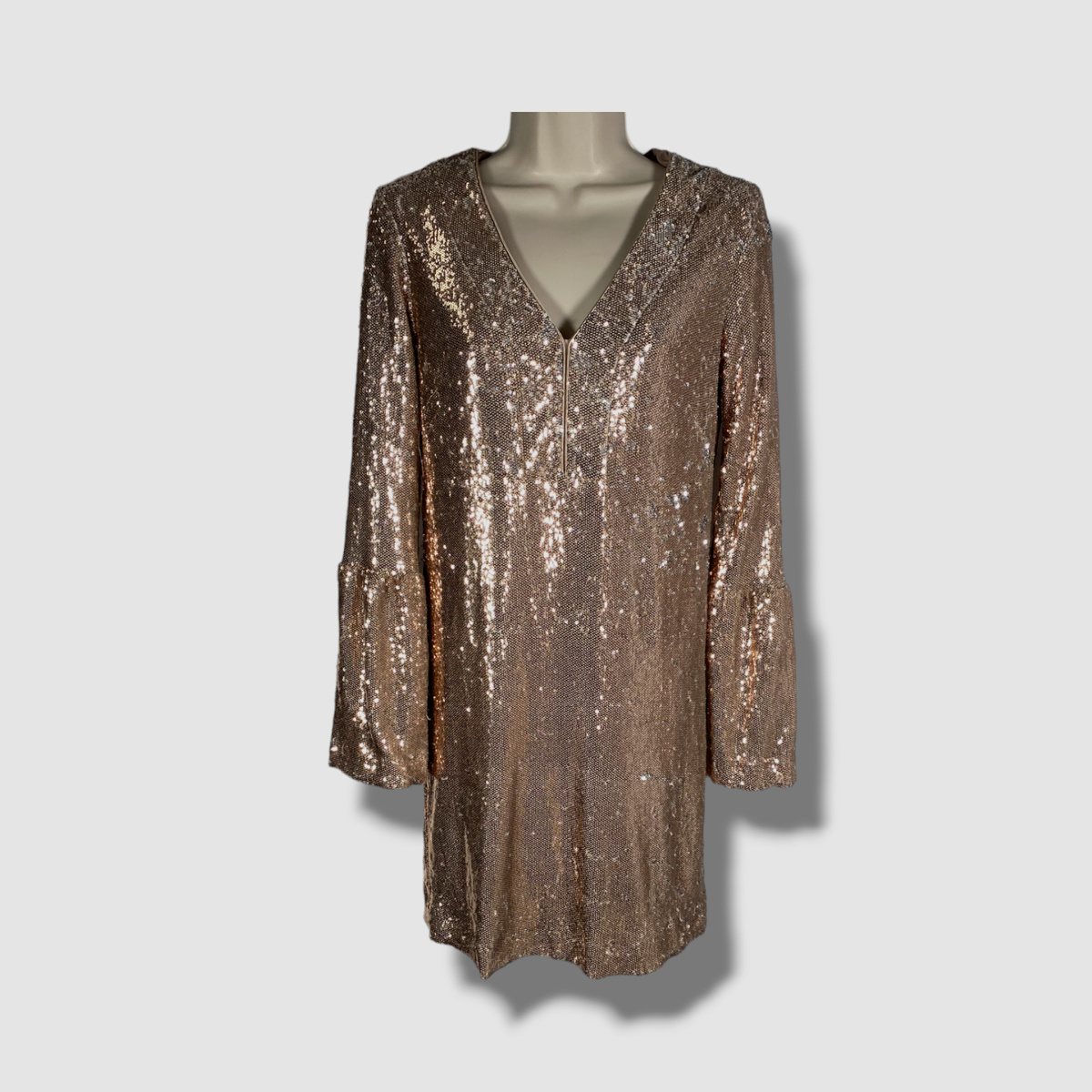 Nanette Lepore Sestina Sequin Long-Sleeve Mini Dress, Rose Gold, Women's, 2