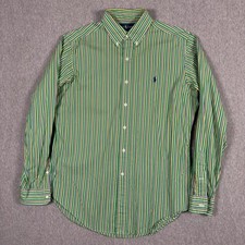Vintage Polo Ralph Lauren Shirt Mens M Green Vertical Stripe Button Front Pony