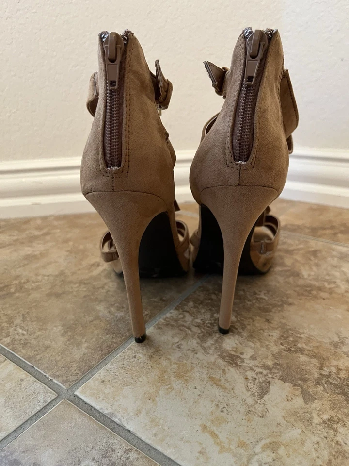 Sandalias de tacón alto para mujer, cremallera en la espalda, qupid, tostadas talla 8,5 Foto 3 de 4