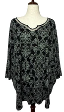 Catherines Top Womens 5X 34-36W Black Damask Print Flowy Scoop Neck Career