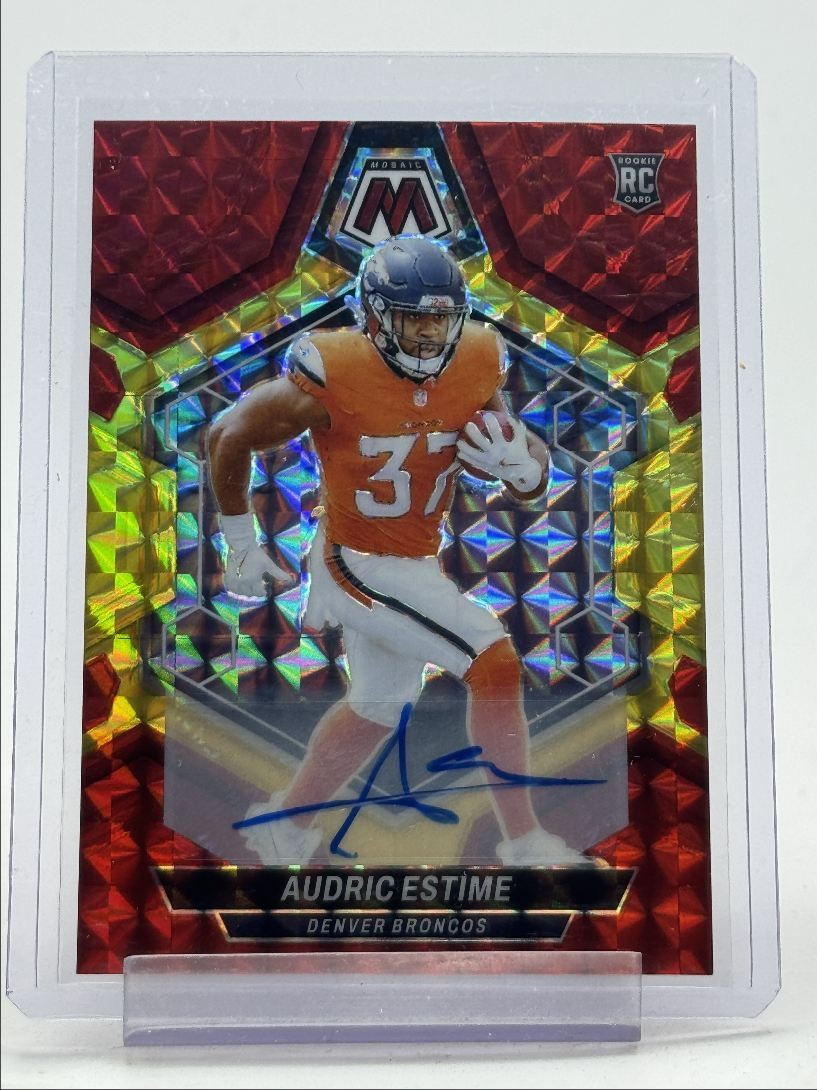 AUDRIC ESTIME 2024 MOSAIC ROOKIE RED YELLOW FUSION CHOICE PRIZM RC AUTO Q1934