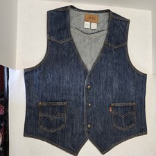 Vintage 1970 Levi Strauss 60506-0916 Orange Tab Denim Vest Size L 3 Snap Button