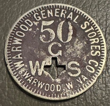 50¢ Warwood General Stores Co, Warwood, W.VA Ohio Co WV Coal Scrip Wheeling Coal