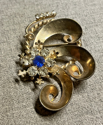 Rhinestone Snowflake Swirl Brooch Pin Statement Fleur de Lis Antique Vintage