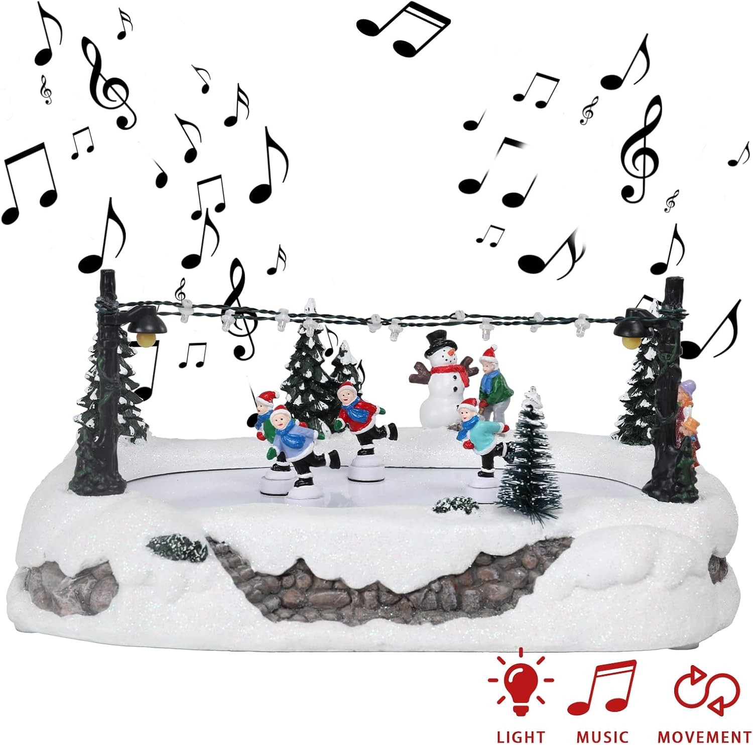 MUMTOP Christmas Village Skating Rink with Moving Skaters, Light Up Animated Ska
