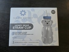 Honey Bear Straw Cup for Babies, 8-oz Honey Bear Cup with Lid, 3-Pack Blue Lid