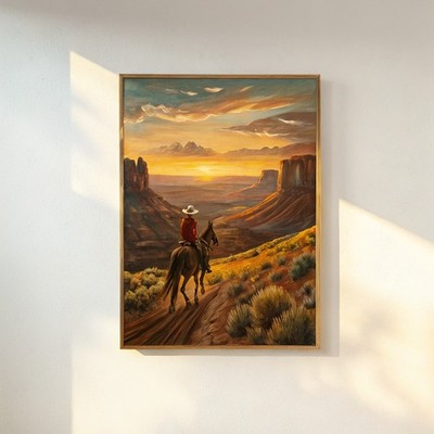 The Old West Frontier Lone Cowboy Western Pferd Öl ländlich Southwestern Bauernhaus