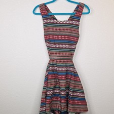 Boohoo Multicolor Striped Fit & Flare Short Dress Zip US 6