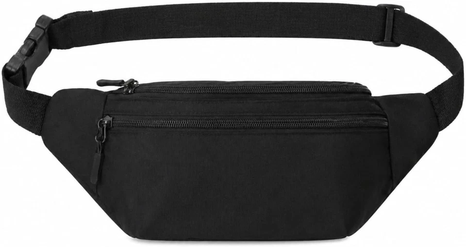 Sac Banane Cuir PU Imperméable Homme Femme 3 Poches Noir pochette voyage - Photo 1/4