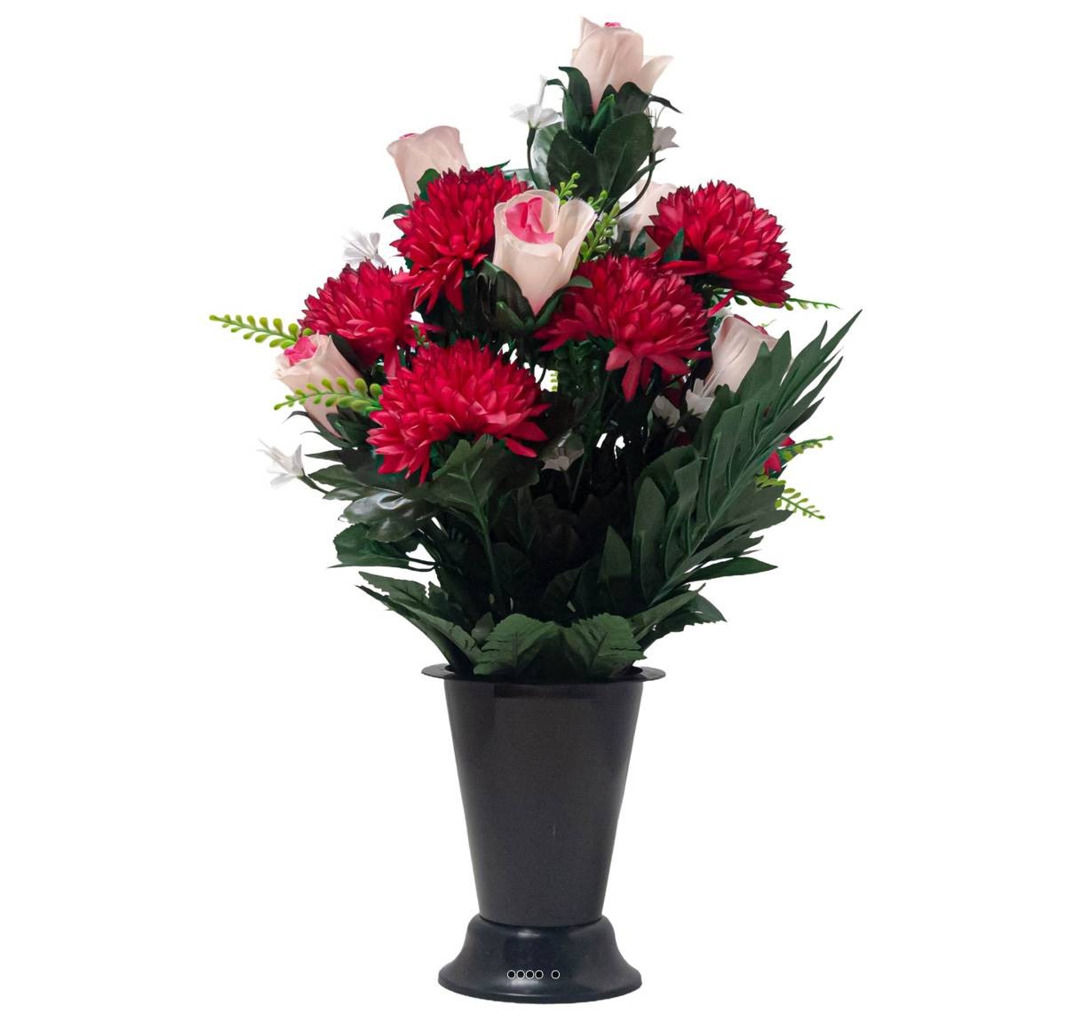 Pot cône de chrysanthèmes artificiels pour cimetière H45cm