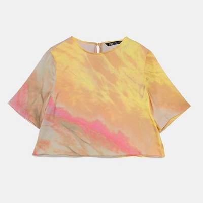 Zara Tie Dye Watercolor Crop Top Blouse Size XS Short Sleeve