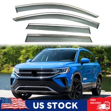 Smoke Tinted Window Visor Deflector Rain Guard For 2022-2024 VW Taos Chrome Trim