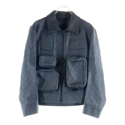 LOUIS VUITTON ブラック レザージャケット 40（M~L) Louis Vuitton Monogram Embossed Utility Black Leather Jacket