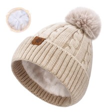 Winter Beanie Hats for Women Pom Pom Wool Cable Knit Thermal Fleece Warm Faux...