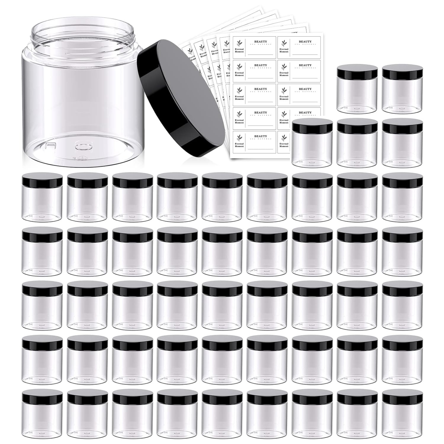 50 Packs 4Oz Container With Lids Clear Plastic Round Storage Jars 6.2cm Height