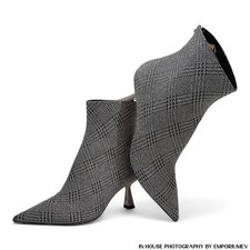 Jimmy Choo Marinda 65 Glitter Silver Plaid Ankle Boots US 7.5 0305