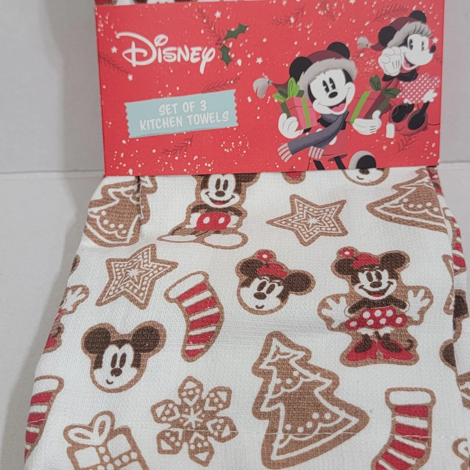 NUEVO 2025 Disney Mickey Minnie Juego de 3 Toallas de Cocina Vacaciones Navidad Galletas Foto 3 de 4