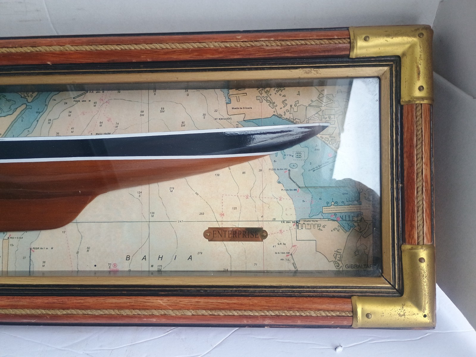 Enterprise Half-Hull Antique Sailing Yacht Nautical Sail Boat Model Framed Rare 