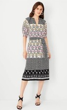 Ann Taylor dress womens sz 0 black white 35093923 belted floral $169