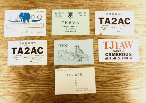 Turkey, USNS FPO, Cameroun, Iceland, Ivory Coast QSL Cards 60s-80s Lot of 7