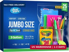 Large Storage Bags With Zipper Top - 3 Gallon Size, 16" x 18", Extra Large Plast